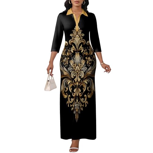 Image of PinkPatty Women's Casual 3 /4 Sleeve Polo V Neck Bodycon Maxi Dress