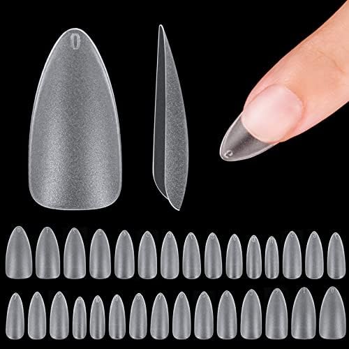 Beetles Gel Nail Tips Easy Nail Extension Pre-etched Soft Gel Nail Tips Matte Medium Almond Nails 15 Size 240Pcs No Filing Needed Soak Off Diy Gell Tips Acrylic Nails False Press on Nail Tips