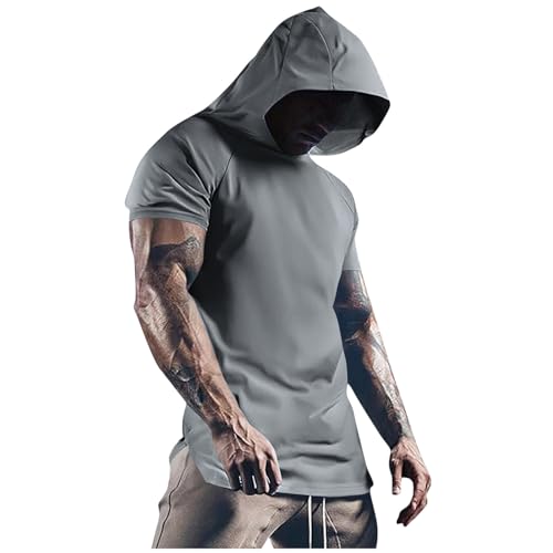 Men's Dry Fit Raglan Short Sleeve Active Athletic Hoodie Pullover