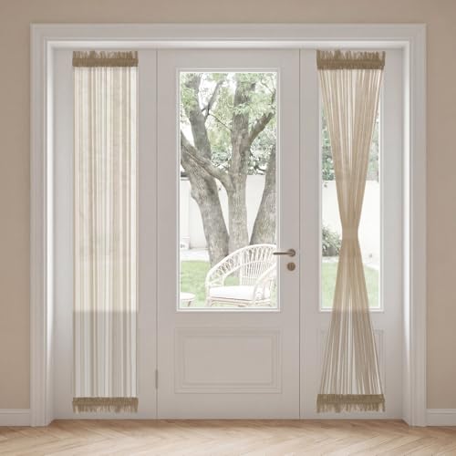 H.VERSAILTEX Sheer Door Curtains Closet Linen Textured Curtains Sheer Doorway Light Filtering Voile French Doors Rod Pocket Curtain Patio Glass Door, 25 x 72 inches Long, Taupe, 1 Panel