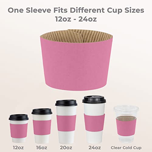 Image of FMP Brands [200 Pack] Pink Coffee Cup Sleeves Disposable for Hot Drinks, Durable Corrugated Cardboard Cup Sleeves for 10-24 oz Cups, Beverage Insulator and Hand Protection for Hot & Cold Drinks