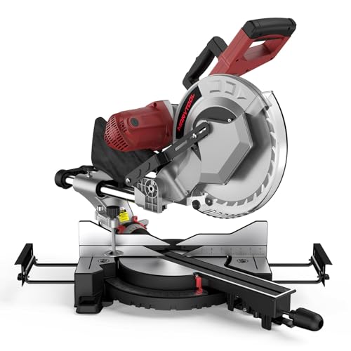 Marvtool 12-Inch Dual-Bevel Sliding Compound Miter Saw, 3800RPM, 15 Amp, Dual Bevel 0-45° with Extension Table, 36T Blade, Power Saw for Metal, Plastic, Wood, Laminates