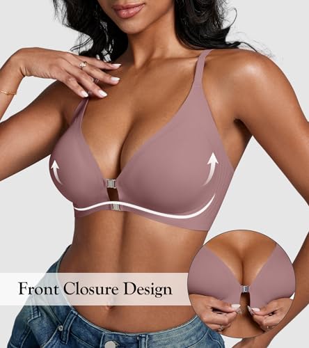 Image of DEANGELMON Front Closure Bras for Women Racerback Bra No Underwire Seamless Push Up T-Shirts Bras Supportive Womens Bralettes
