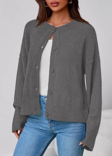 KIRUNDO Cardigan Sweaters for Women 2026 Fall Oversized Drop Shoulder Grey - image 7