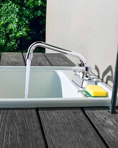 Image of Utility Laundry Sink Faucet,Laundry Room Faucets for Utility Sink 4 inch Center,8 inch Swivel Spout Laundry Tub Faucet with Hose Thread,Brass Construction Chrome Polished, for Bar Garden,Garage,RV