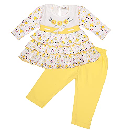 Image of NammaBaby Premium Baby Girls Full Sleeves Frock with Pant Baby Girl's Cotton Frock with Leggings, Frill Frock - Pack of 1