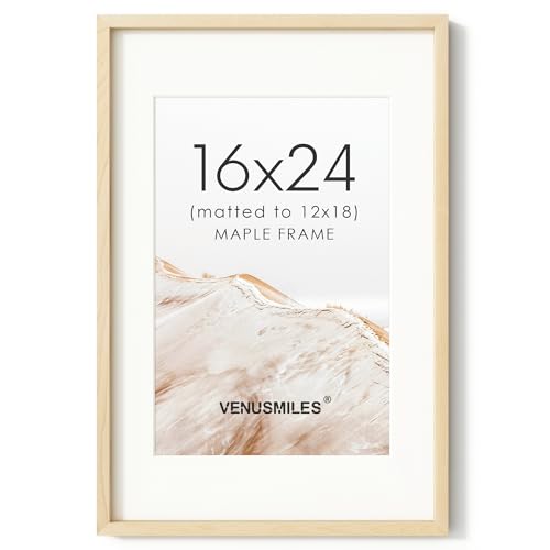 Image of 16x24 Poster Frame, USA-Sourced Natural Maple Wood Picture Collage Frame with HD Tempered Glass, Modern Simple 16 x 24 Wooden Photo Frame Matted to 12x18, Vertical & Horizontal Wall Hanging Display