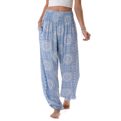 Image of Lotus and Luna Women's Harem Pants Thai Pants for Beach & Lounge High Waisted Flowy Boho Pants Genie Pants Yoga Pants