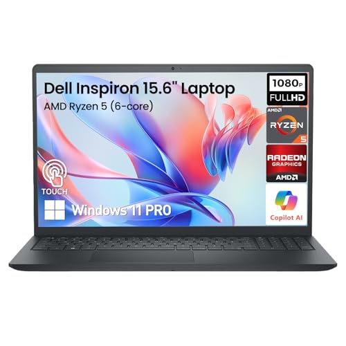 Image of Dell Inspiron 15 2026 Touchscreen Laptop, 15.6 inch FHD IPS Display, AMD Ryzen 5 6-Core Processor, 64GB RAM, 2TB SSD, Windows 11 Pro, Copilot AI, 10-Key Numeric Keypad, Wi-Fi 6, Student & Business