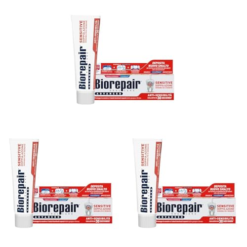 Biorepair, Dentifricio Advanced Sensitive, Doppia Azione Sensibilità e Gengive, Protegge le Gengive, Dona Sollievo in 30 Secondi, Con MicroRepair e CPC Antibatterico, Senza Fluoro e Parabeni, 75ml