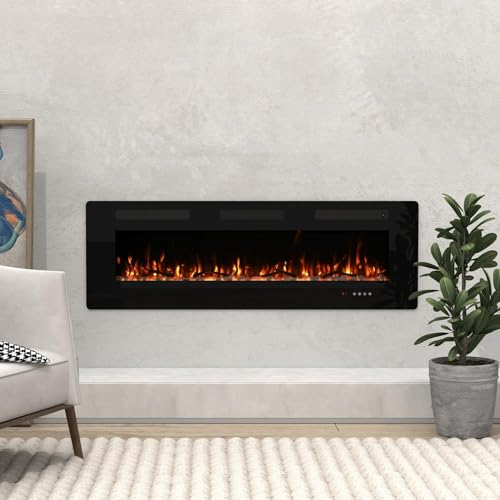 Electric Fireplace, 60 inch Recessed Wall Mounted Fire Place Heater with Remote Control Timer LED Adjustable Flame for Living Room Bedroom