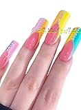 HAND-PAINTED Press Ons Acrylic Powder Press on Nails Long French Tip Press on Nails Coffin Medium Short Nail art Fake Nail Art Kit with 7g Glue on Nails Handmade Almond Square Nail (Medium, Style 16)