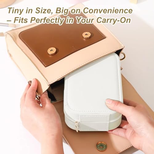 Image of INOVERA (LABEL) Makeup Organizer Bag for Women & Girls - Stylish Compact Faux Leather Vanity Box - Travel Cosmetic Organiser Case with LED Mirror (White)