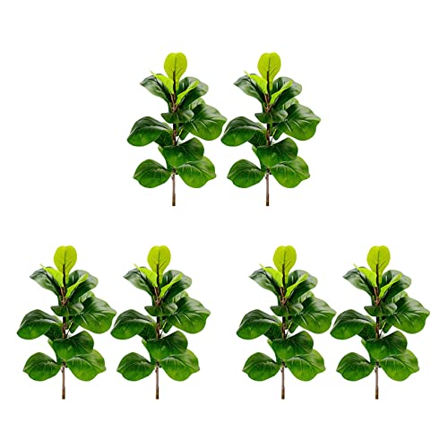 Junguluy 6 plantas artificiales de hoja de violín, higuera, ficus lyrata, arbustos verdes falsos para jardín, porche, ventana, decoración de cajas