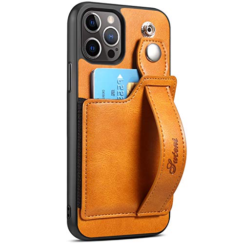 Wallet Case for iPhone 12 Pro Max with Card Holder Wrist Hand Strap, XRPow Slim PU Leather Wristlet Wallet Card Pocket Back Cover Shockproof Stand Protective Case for iPhone 12 Pro Max 6.7inch Khaki