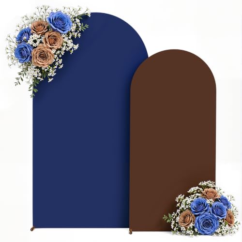 Image of 7.2FT 6FT Arch Backdrop Cover for Party, Set of 2 Stretchy Spandex Fitted Arch Stand Cover for Baby Shower, Birthday Wedding Decor, Chiara Backdrop Cover with Double-Sided Design(Blue, Brown)