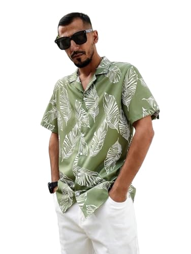 Image of LookMark Men Vibrant Printed Half Sleeve Loose Fit Casual Shirt in Cotton Blend - Perfect for Beach Days, Everyday Comfort, and Effortless Style