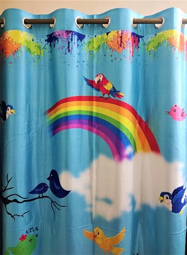 Image of 3D Design Premium Fabric Kids Room Curtains 5 Feet Window Curtains Set of 2 Pcs, Rainbow Design