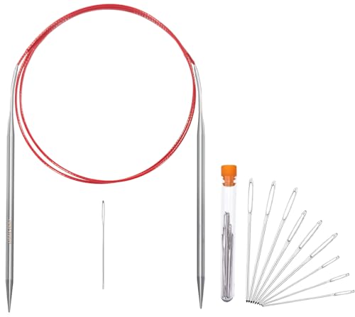 Size 6/4mm Circular Knitting Needles 40 Inch/100cm Knitting Needles for Beginners Metal Round Knitting Needle Set with 9 Yarn Needle (Red 40-inch-US-6(4mm))