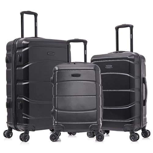 Image of DUKAP SENSE 3-Piece Hardside Spinner Luggage Set Durable Zipper Black