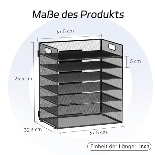 ReePlan Schreibtisch Organizer 7 Ebenen mit Griff – Metall Büro Ablagesystem für A4 Dokumente, Briefe & Bücher, Stabiler Papier Organizer für Schreibtisch, Home Office & Schule, Schwarz