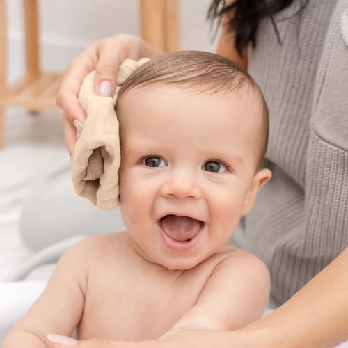 Image of Comfy Cubs Muslin Baby Washcloths 10 Pack - Soft 6-Layer Cotton Wash Cloths for Sensitive Skin - 10 inchx10 inch Large, Gentle, Absorbent Infant Essentials for Newborn and Toddlers - Cream