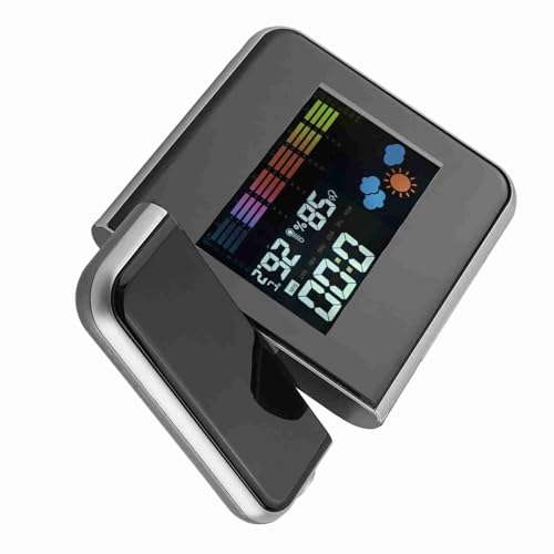 La mejor selección de Relojes meteorológicos - los preferidos. 45 AKLOSIPY - Proyector digital LED de pronóstico meteorológico Calen, visualización de humedad, reloj despertador de proyección con calen digital y proyección LED de clima para...