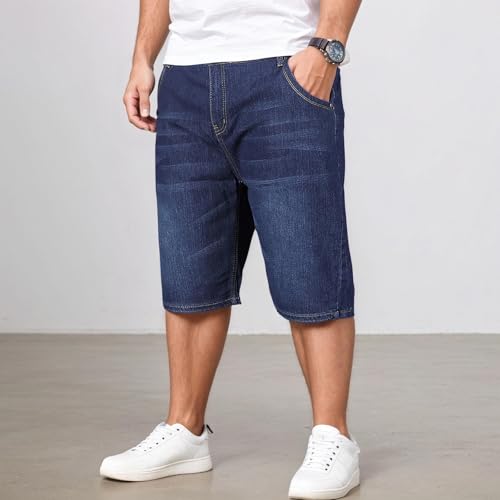 Men's Stretch Denim Jeans Comfortable Loose Fit Casual Trousers Breathable Summer Pants with Pockets Classic Blue4