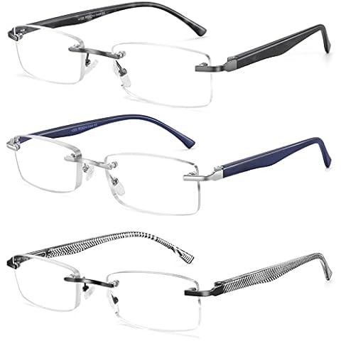 VVDQELLA Mens Rimless Reading Glasses 1.25x Frameless Reading Glasses 1.25x 3 Colors Blue Light Reading Glasses with Spring Hinge Cover