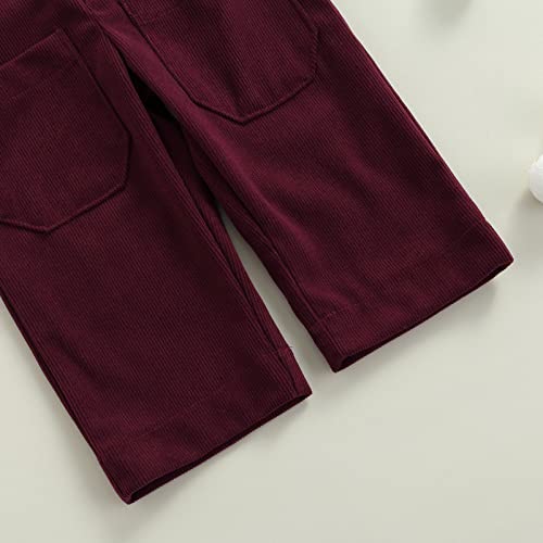 Kuriozud Toddler Baby Girl Boy Corduroy Overall Solid Bib Pants Suspender Trousers With 2 Pocket Bottom Clothes (Wine Red, 6-12 Months) #TOP4