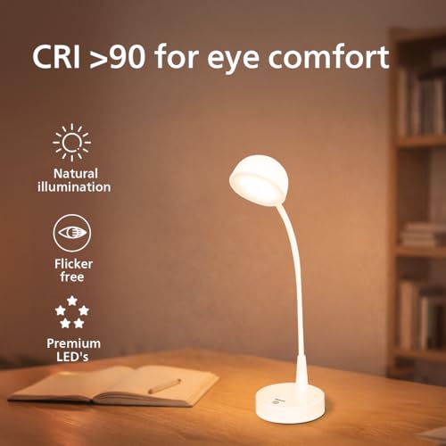 Image of Philips 5W Lumos White LED Desk Light | 3-in-1 Study Lamp with Adjustable Brightness | EyeComfort Technology | Energy Efficient LED | Modern Table Lamp for Study & Work | Pack of 1
