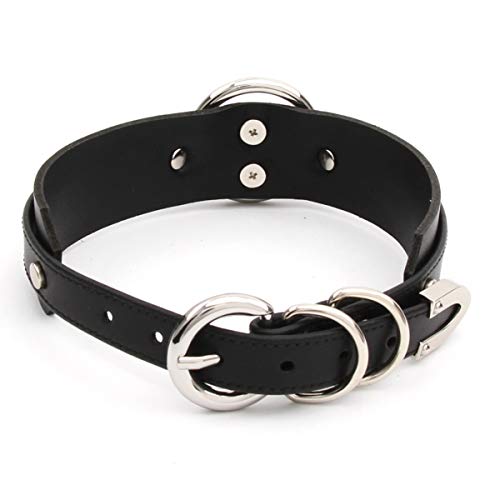 lalatia Damen Halsband O Ring Kunstleder Choker Halskette (Schwarz Silber)