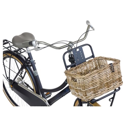 Basil DAX S Rattan Fahrradkorb, Stilvoller rechteckiger Aufbewahrungskorb für Vorderradgepäckträger, Grau, Handgeflochten, 20 l Volumen, Ideal für Damen- und Herrenfahrräder