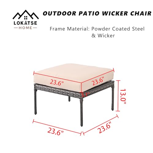 Image of LOKATSE HOME 2 Piece Outdoor Footstool Patio Ottoman Rattan Small Seat Wicker Furniture with Thick Cushion for Garden Yard Deck Poolside