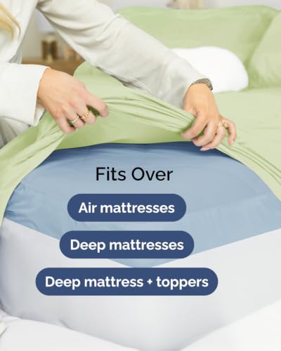 Image of Extra Deep Flex Top Split Head King Sheet Set - 6 Piece Breathable and Cooling Sheets - Hotel Luxury Bedding for Women, Men, Kids & Teens - Easy Secure Fit - Extra Deep Pockets - Light Sage Green