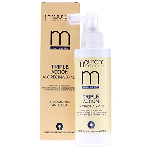 MAURENS - ALOPECINA X-100 Tratamiento Anticaída de pelo Triple Acción - Estimula el Crecimiento y Fortalece la Raíz - Con Adenosina, Capixyl y Keratina - Uso sin aclarado - 150 ml