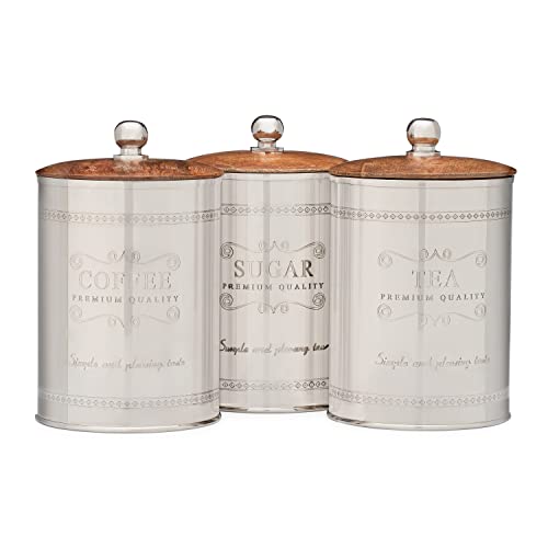 Boîtes de rangement cuisine thé café sucre vintage en bois argenté 1,4 l - 3