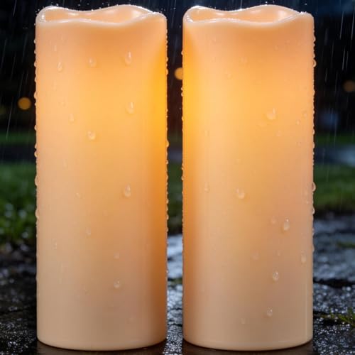 Wondise Large Solar Candles Outdoor Waterproof 5x12 Dusk to Dawn IP65 Waterproof Solar Powered Rechargeable Battery LED Flameless Candles for Outdoor Lanterns Garden Set of 2