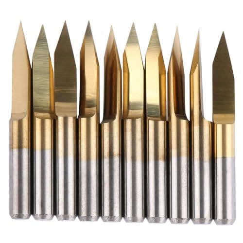 Vocdikficy Punta per Fresa con Scanalatura A V Punta da Taglio CNC per Intaglio 3.175mm Incisione In Acciaio al Tungsteno Rivestito (3.175x30°X0.1) 10 Pezzi