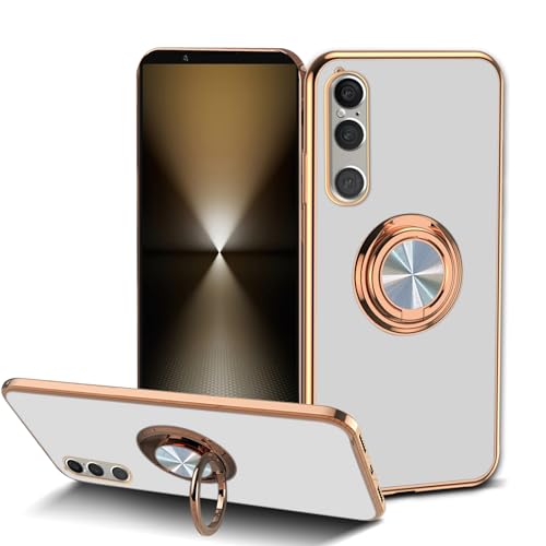 HeeYeal Coque pour Sony Xperia 1 VI, [avec 360°Ring Stand pour Support Voiture Magnetique], TPU Silicone Galvanoplastie Design Antichoc Caméra Lens...
