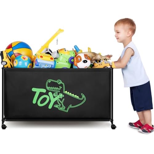 MISSLO Large Toy Box with Wheels Big Toy Chest for Kids Organizer Toy Storage Bin, 124L, Black