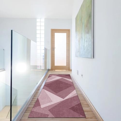 Alfombra de cocina lavable con base antideslizante estilo patchwork rosa 6