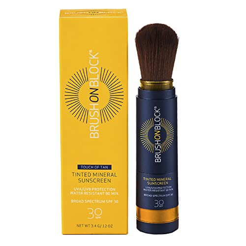 Brush On Block Mineral Sunscreen Powder, Refillable Broad-Spectrum SPF 30, Safe for Sensitive Skin, UVA UVB Face Protection, Natural, Reef Friendly (Touch of Tan)
