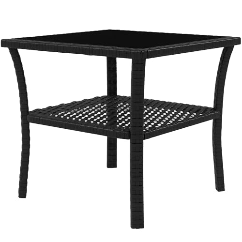 Outsunny Table de jardin en polyrotin - 50 x 50 x 45 cm - Résistante aux intempéries - Table d'appoint pour 4 personnes - Table de terrasse carrée avec...