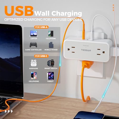 image for Multi Plug Outlet Splitter, TESSAN Surge Protector 4 Outlets Extender 