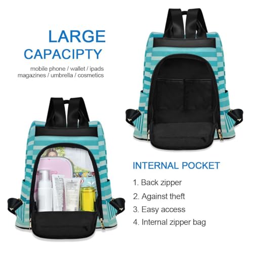 Image of ALAZA Teal Blue Stripes Trips Hiking Camping Rucksack Pack for Women