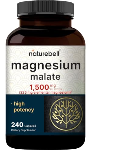 NatureBell Magnesium Malate 1 500mg 240 Capsules | Chelated for High Absorption | Energy & Nervous System Support | Non-GMO Gluten-Free