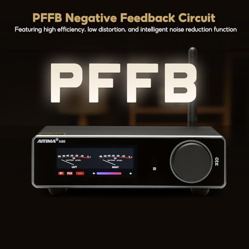 AIYIMA A80 Bluetooth Amplifier DAC Stereo HiFi Home Audio Receiver with PFFB 2.0 Channel Hi-Res Class D Power Amp with PC-USB Coaxial Optical TRS RCA Input
