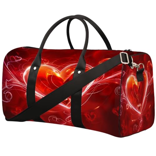 Valentine's Day Red Love Heart Travel Duffel Bag for Women Men, Sport Tote Gym Bag Foldable Weekender Overnight Bag Waterproof Carry On Luggage Bag