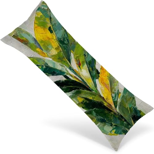 枕カバー 緑 120x40 cm 枕カバー 大きめ ストリップ隠しファスナー付き, ベルベット 葉 枕ロングカバー等身大 洗濯機洗い可, 装飾用 pillow case 寝室、ベッド、ソファ用 1Y-1897